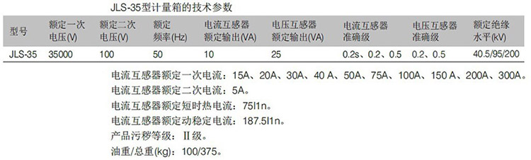 油浸式互感器 — JLS-35主要參數(shù)